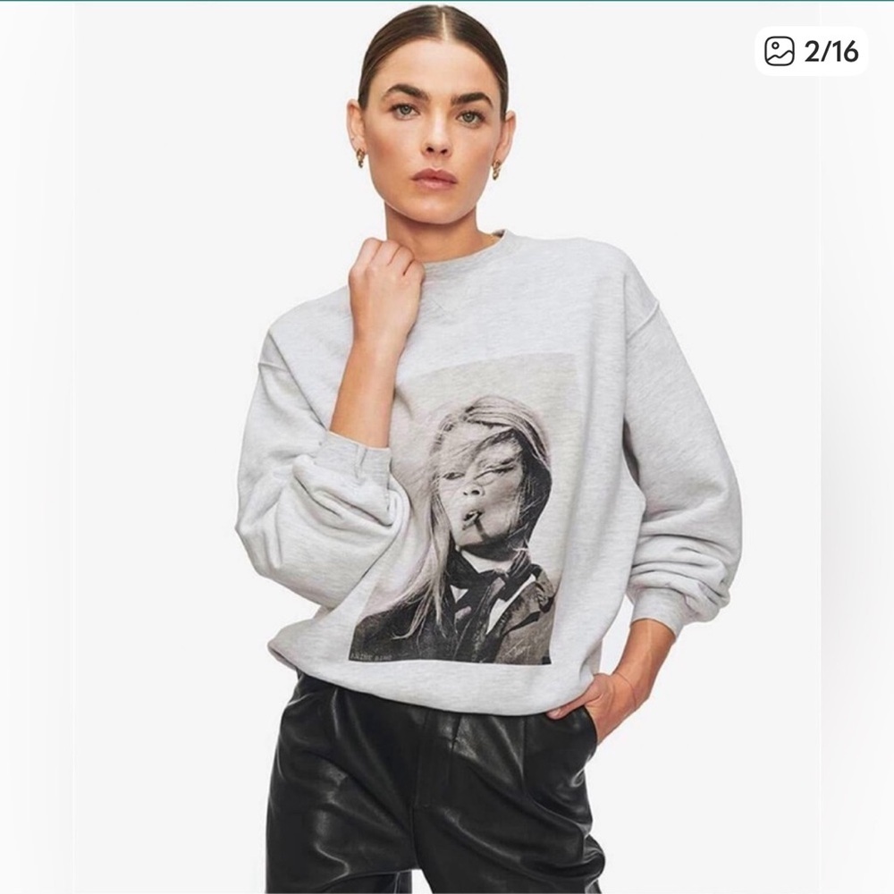 Anine Bing Light Gray Graphic Crewneck Sweatshirt
